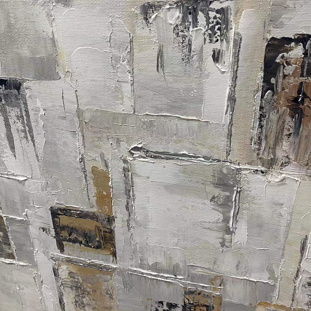 Ready to Ship | Golden Intersection: Abstract Geometric Textured Oil Wall Art - Image 4