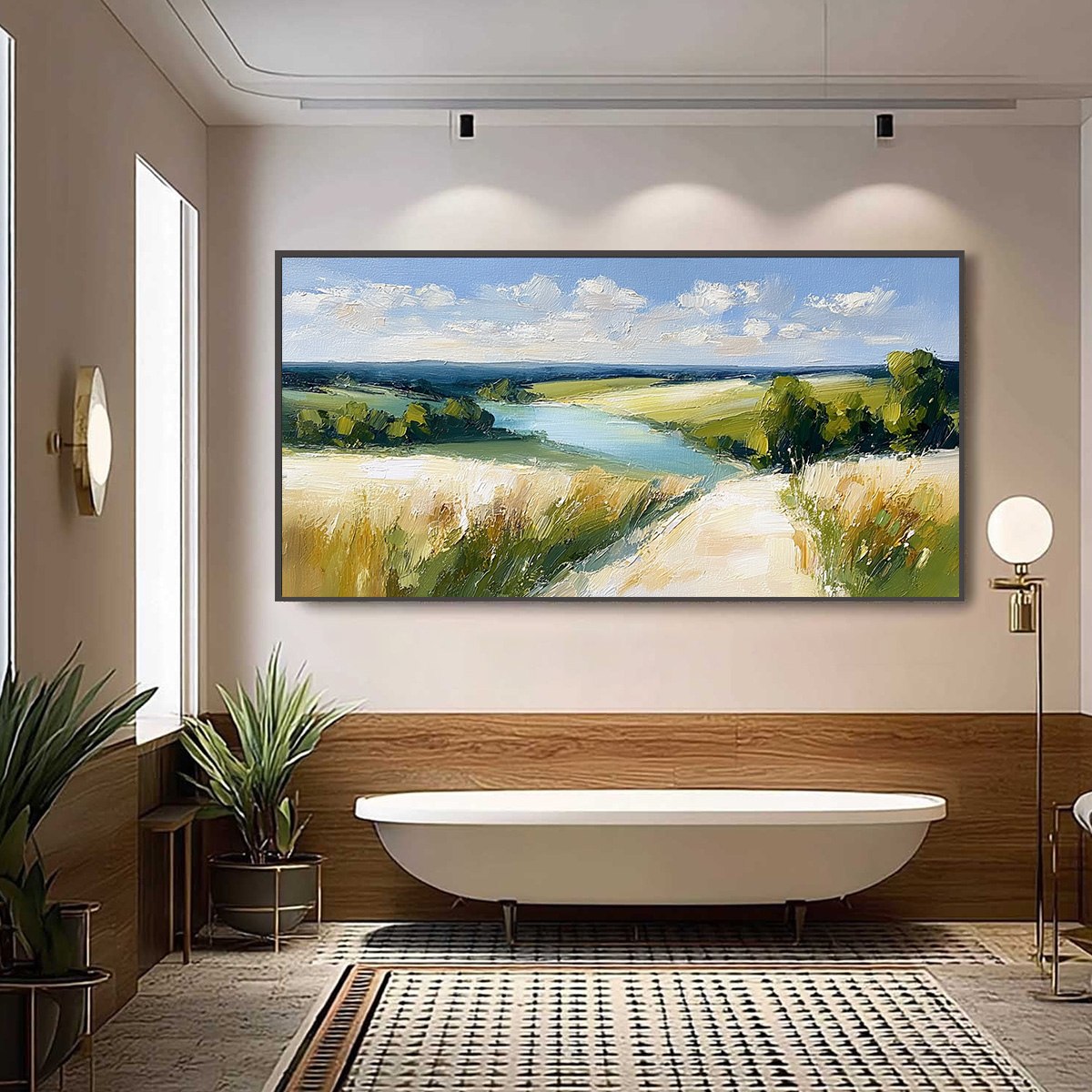 GOLDEN MEADOW PATH: Textured Impasto Landscape Painting of a Countryside River - Image 6