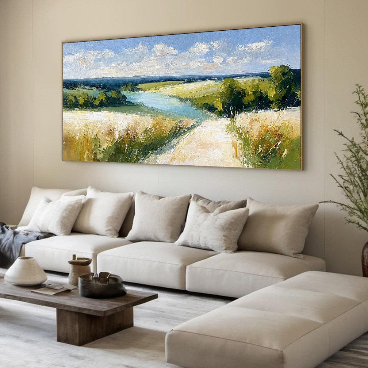 GOLDEN MEADOW PATH: Textured Impasto Landscape Painting of a Countryside River - Image 8