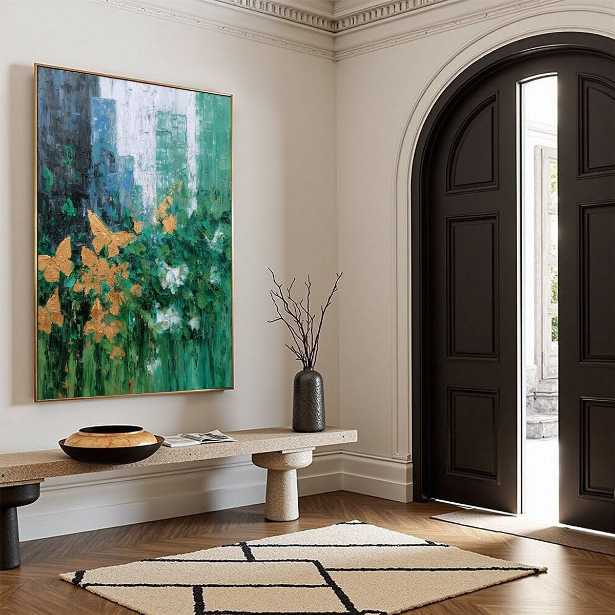 GOLDEN METAMORPHOSIS: Textured Abstract Cityscape Painting with Golden Butterflies - Image 8