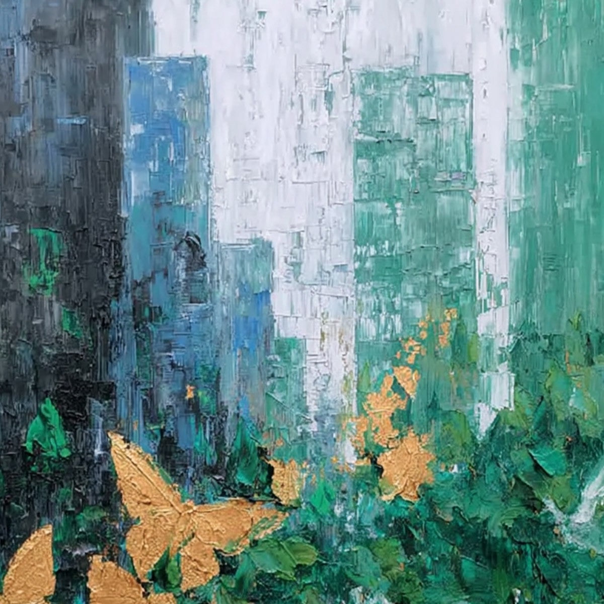 GOLDEN METAMORPHOSIS: Textured Abstract Cityscape Painting with Golden Butterflies - Image 5
