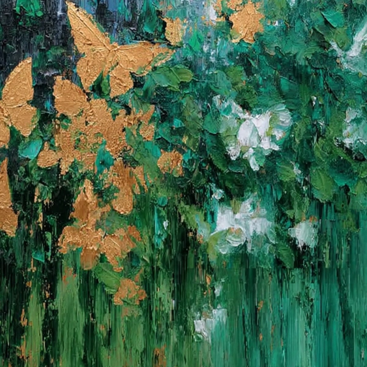 GOLDEN METAMORPHOSIS: Textured Abstract Cityscape Painting with Golden Butterflies - Image 3
