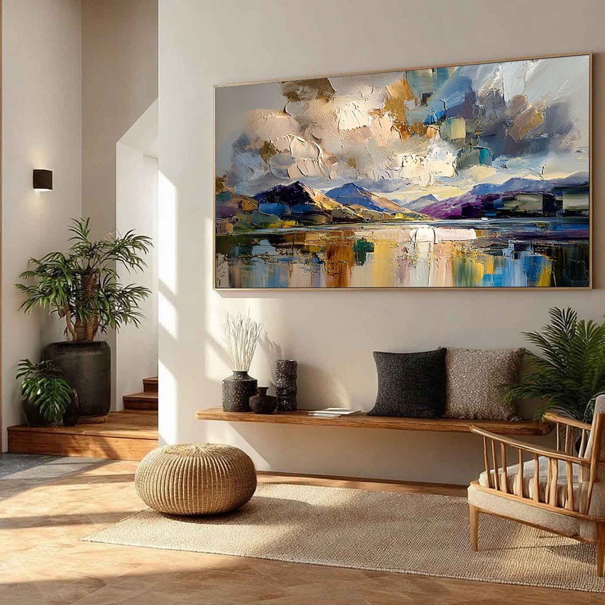 GOLDEN MIRROR: Palette Knife Impasto Mountain Lake Painting - Image 6