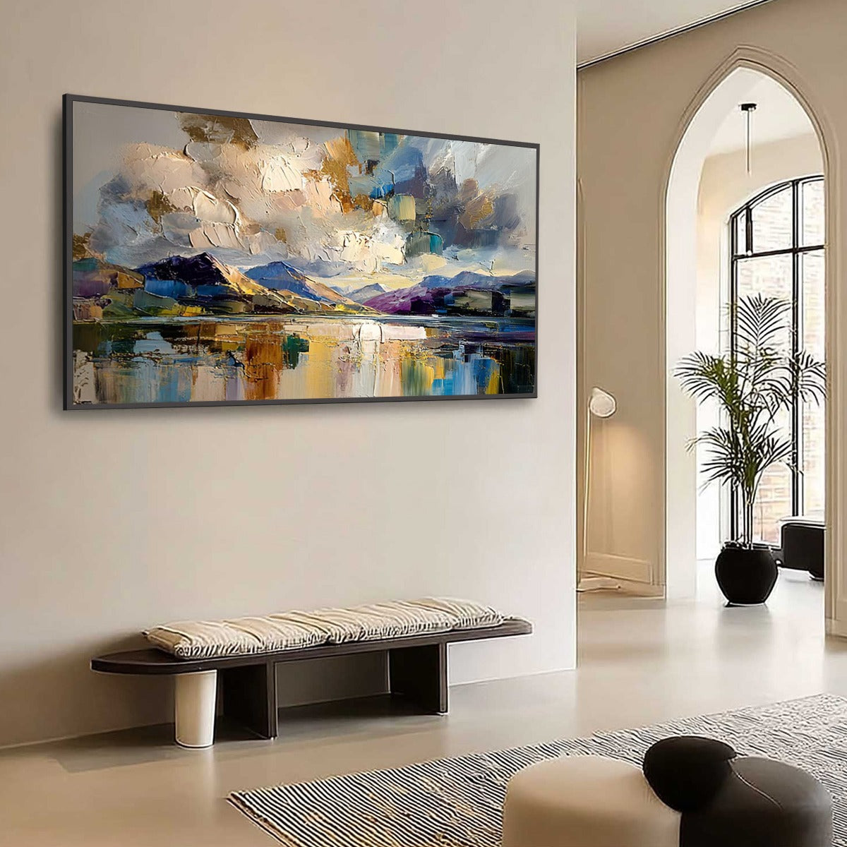 GOLDEN MIRROR: Palette Knife Impasto Mountain Lake Painting - Image 7