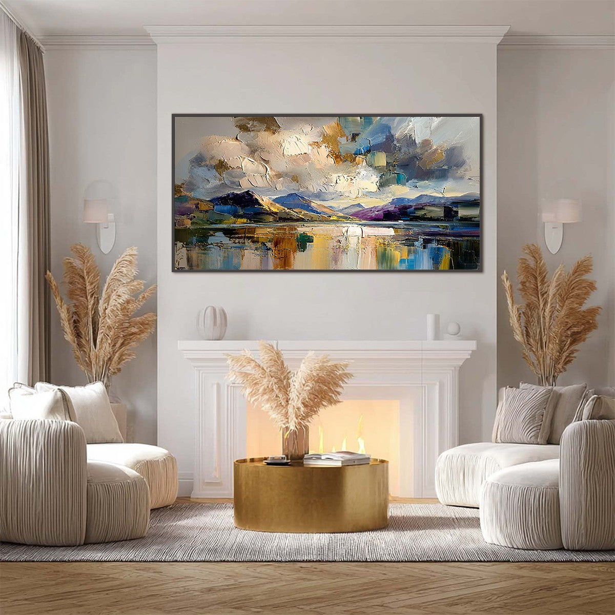 GOLDEN MIRROR: Palette Knife Impasto Mountain Lake Painting - Image 2