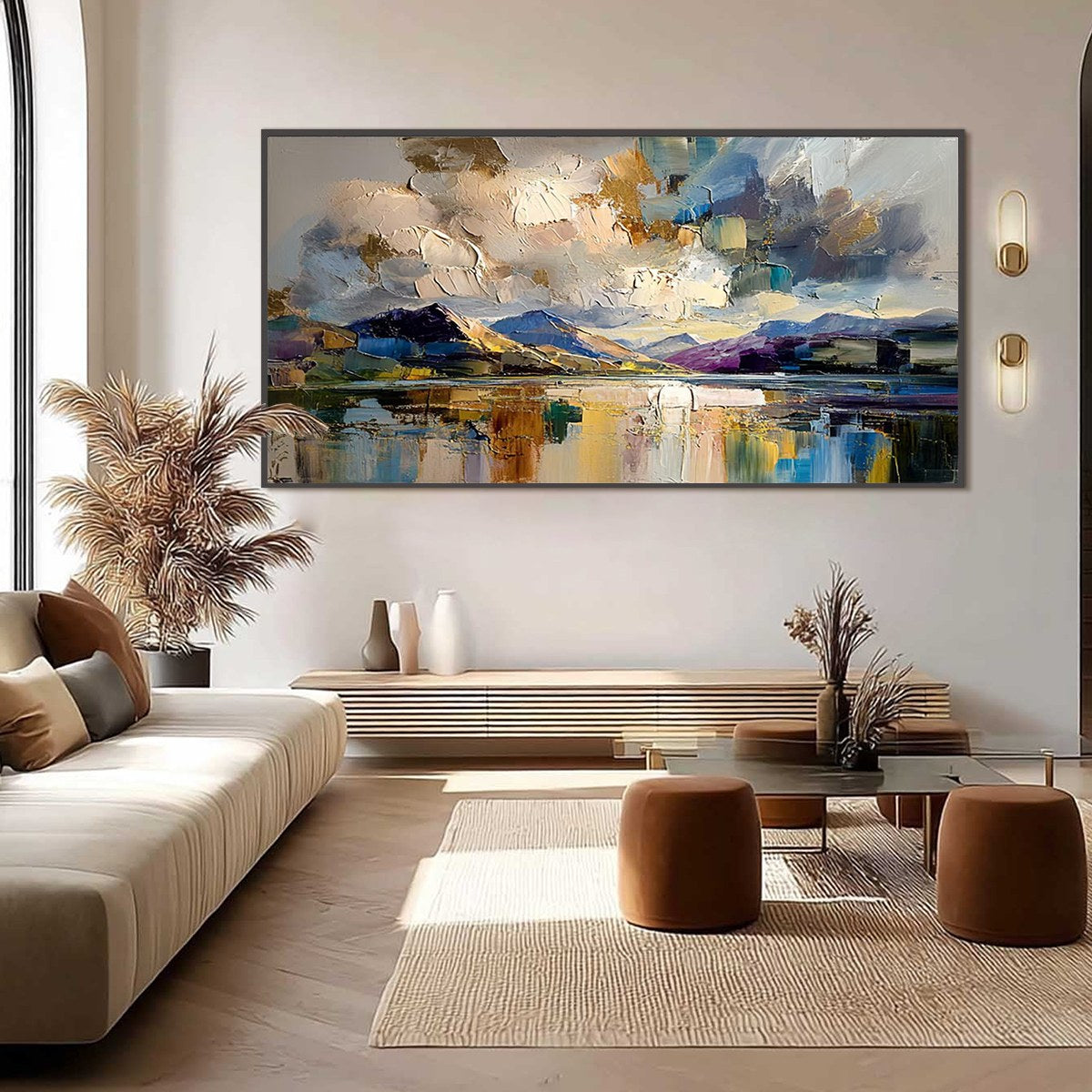 GOLDEN MIRROR: Palette Knife Impasto Mountain Lake Painting - Image 4