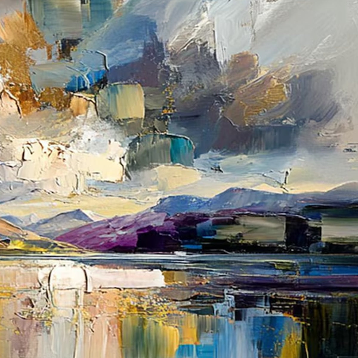 GOLDEN MIRROR: Palette Knife Impasto Mountain Lake Painting - Image 3