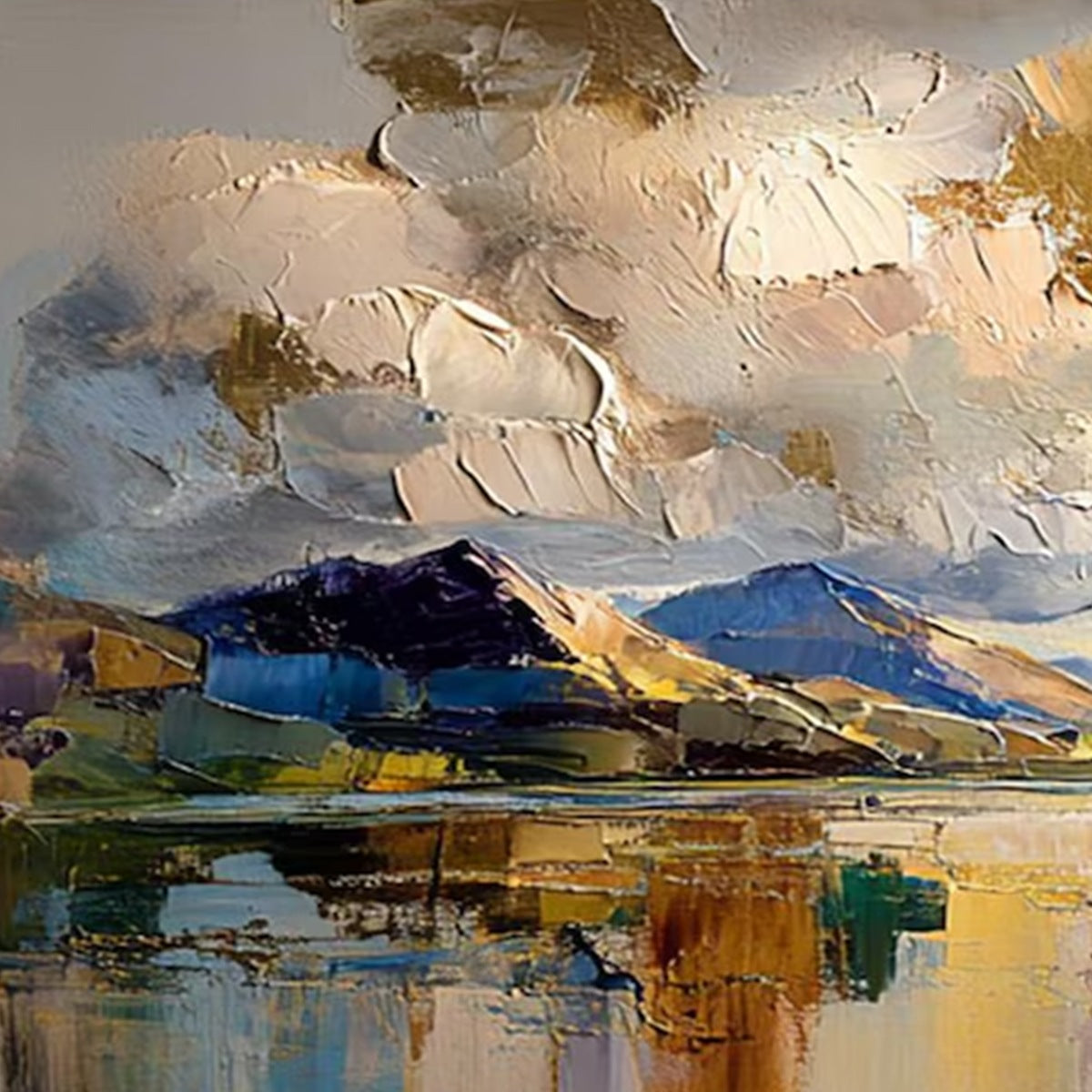 GOLDEN MIRROR: Palette Knife Impasto Mountain Lake Painting - Image 5