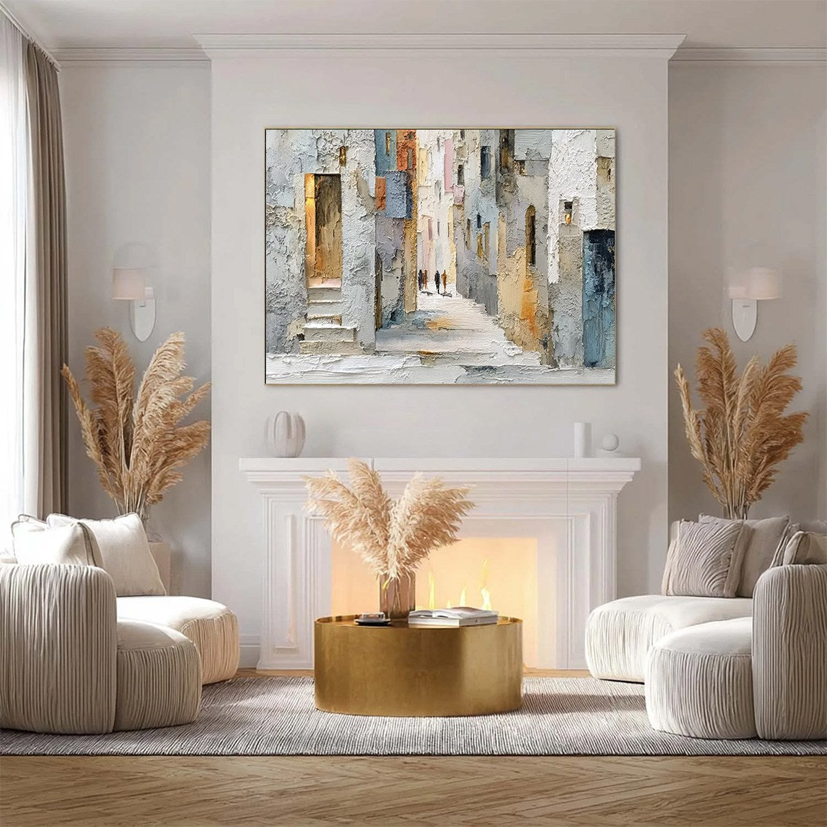 GOLDEN PASSAGE: Textured Impasto Painting of a Sunlit European Alleyway - Image 6