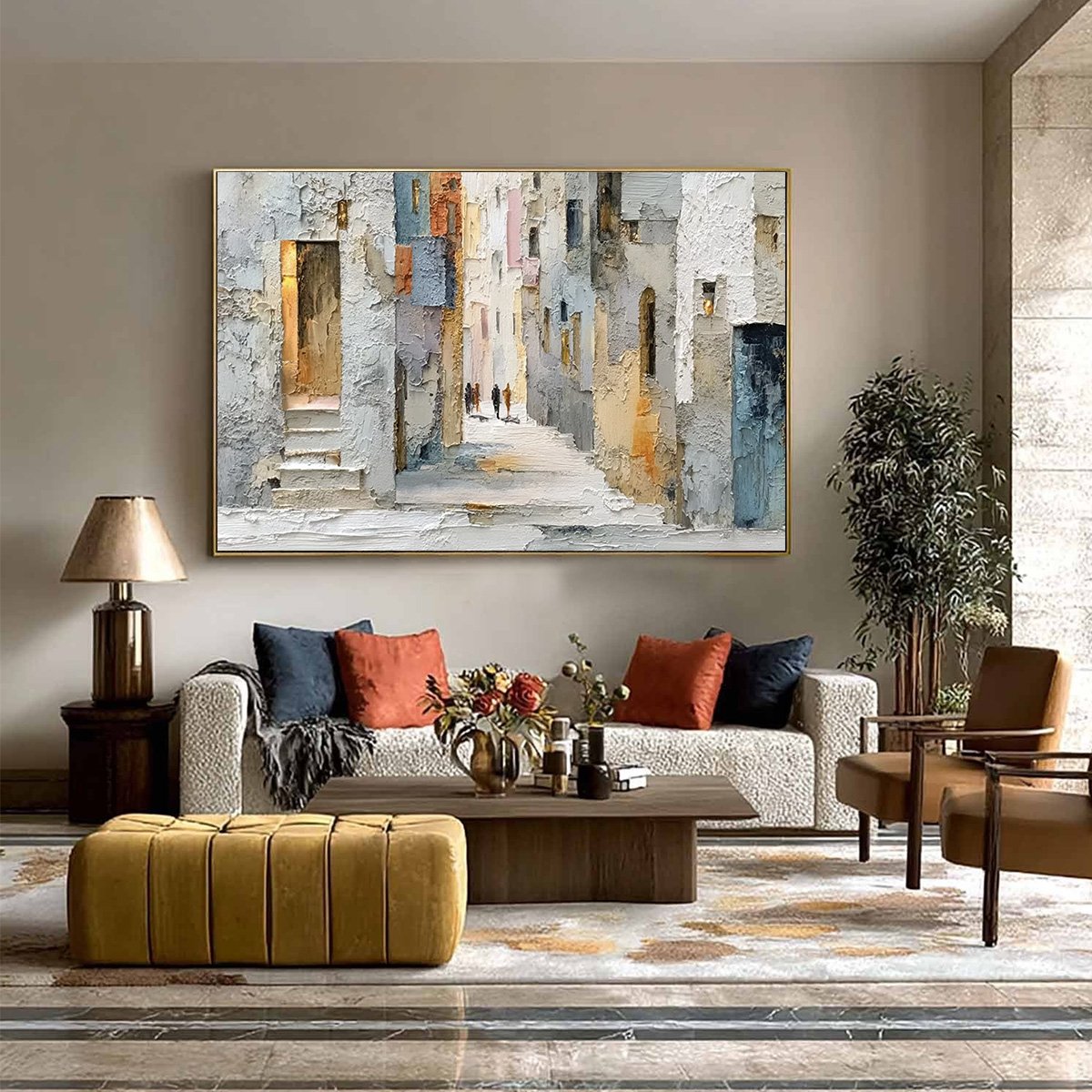 GOLDEN PASSAGE: Textured Impasto Painting of a Sunlit European Alleyway - Image 2