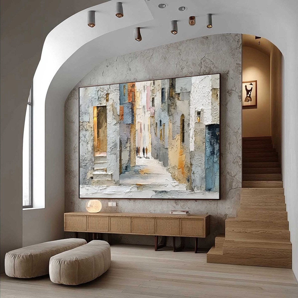 GOLDEN PASSAGE: Textured Impasto Painting of a Sunlit European Alleyway - Image 7