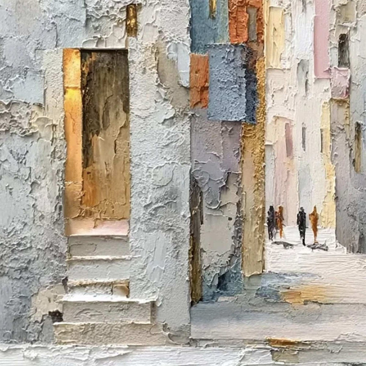 GOLDEN PASSAGE: Textured Impasto Painting of a Sunlit European Alleyway - Image 3