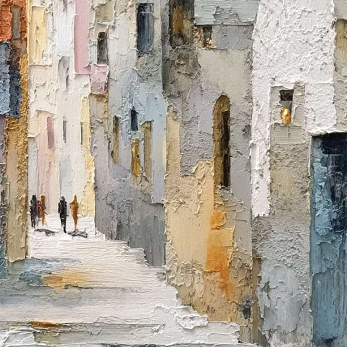 GOLDEN PASSAGE: Textured Impasto Painting of a Sunlit European Alleyway - Image 5