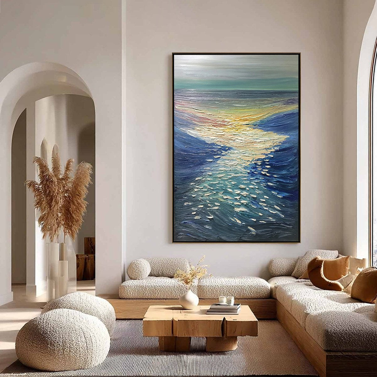 GOLDEN REFLECTION: Textured Impasto Seascape Oil Painting of Ocean Sunset - Image 4