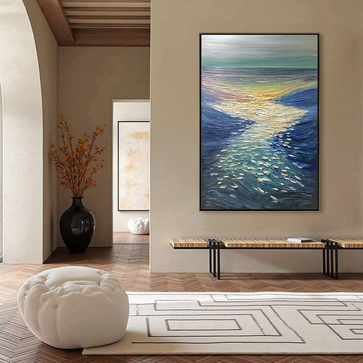 GOLDEN REFLECTION: Textured Impasto Seascape Oil Painting of Ocean Sunset - Image 6