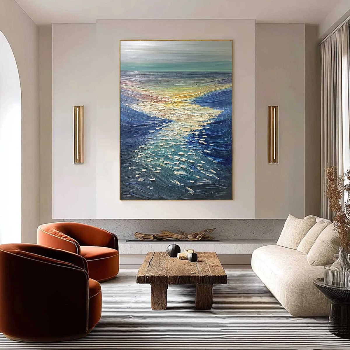 GOLDEN REFLECTION: Textured Impasto Seascape Oil Painting of Ocean Sunset - Image 2