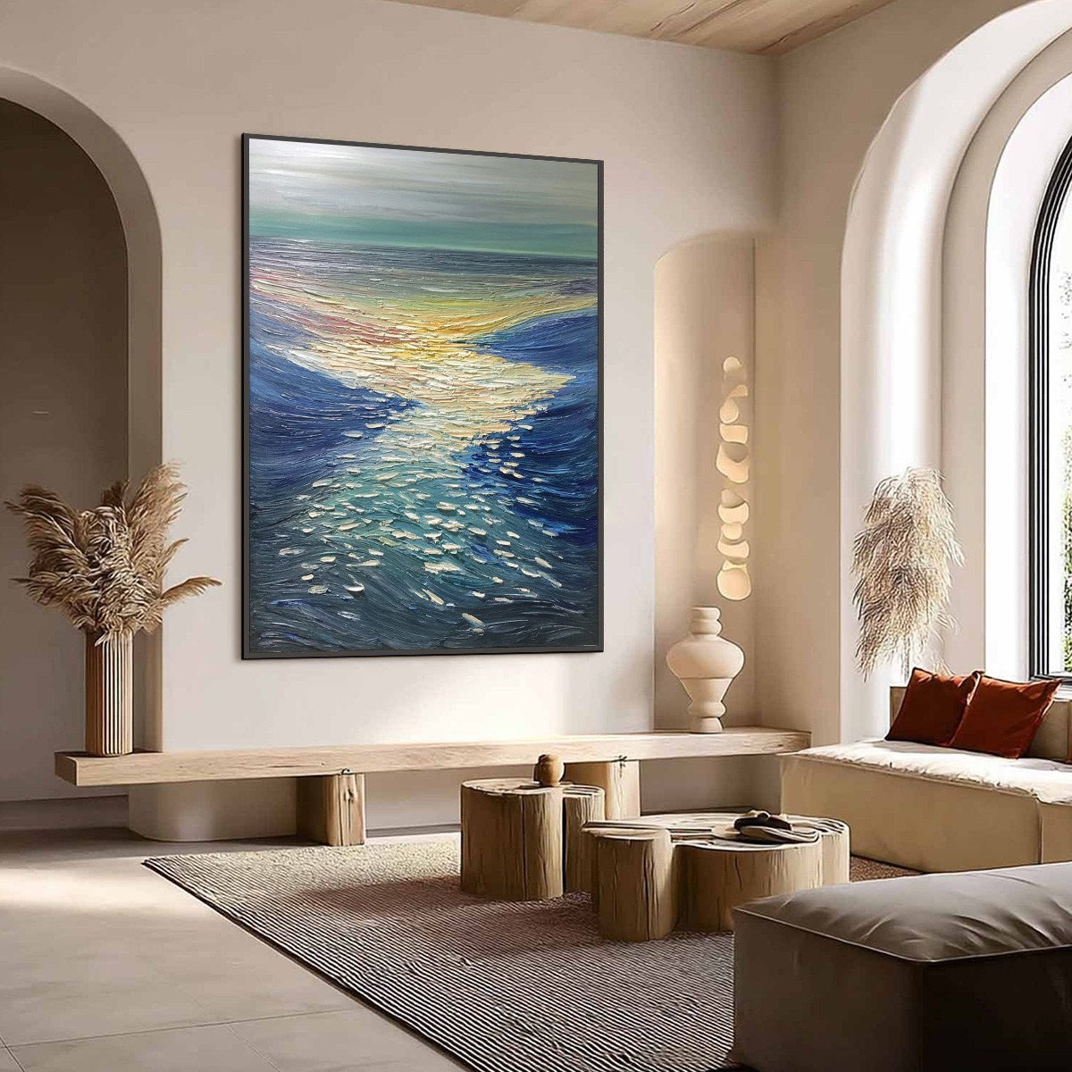 GOLDEN REFLECTION: Textured Impasto Seascape Oil Painting of Ocean Sunset - Image 7