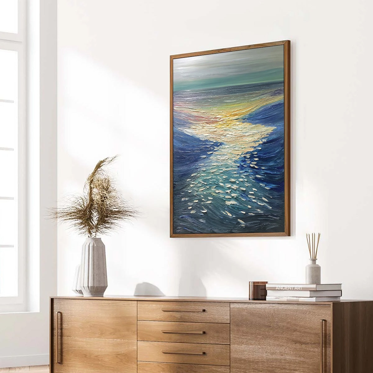 GOLDEN REFLECTION: Textured Impasto Seascape Oil Painting of Ocean Sunset - Image 8