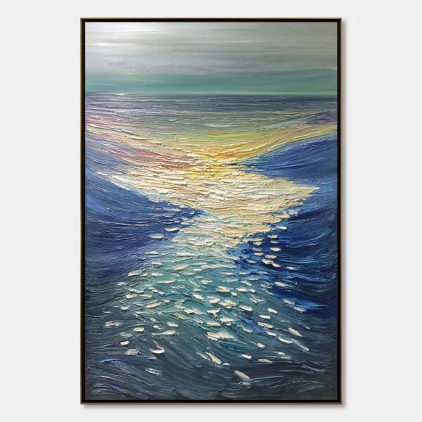 GOLDEN REFLECTION: Textured Impasto Seascape Oil Painting of Ocean Sunset