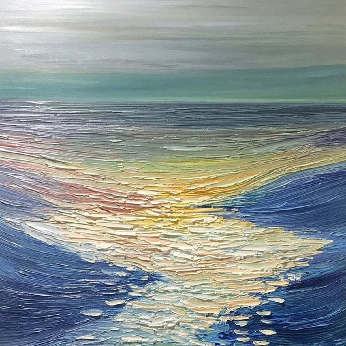 GOLDEN REFLECTION: Textured Impasto Seascape Oil Painting of Ocean Sunset - Image 5