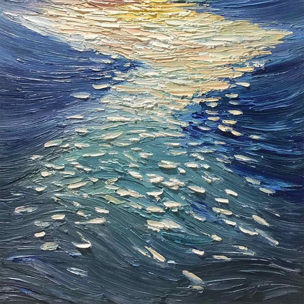 GOLDEN REFLECTION: Textured Impasto Seascape Oil Painting of Ocean Sunset - Image 3