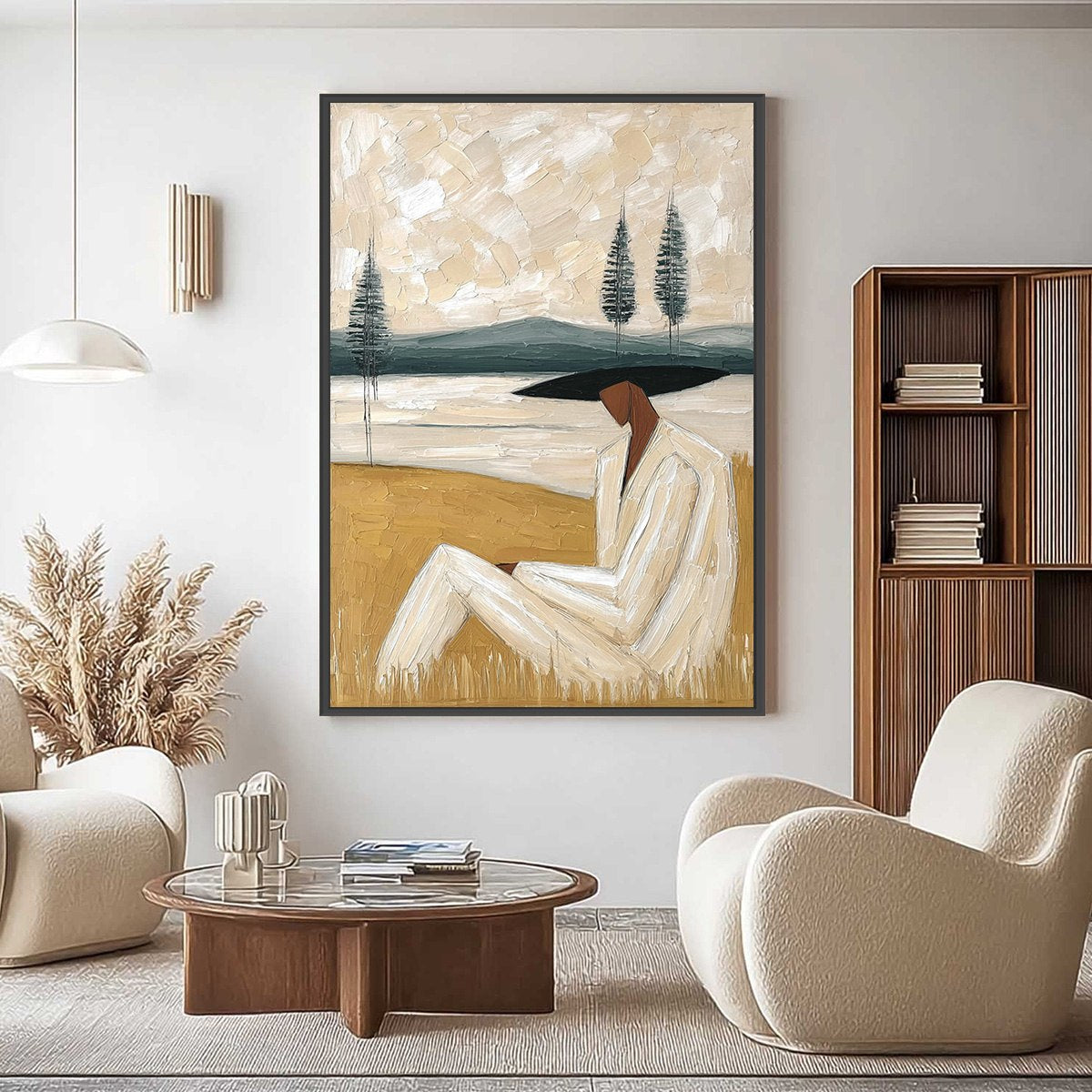 GOLDEN REPOSE: Textured Figurative Painting of a Woman in a Landscape - Image 2
