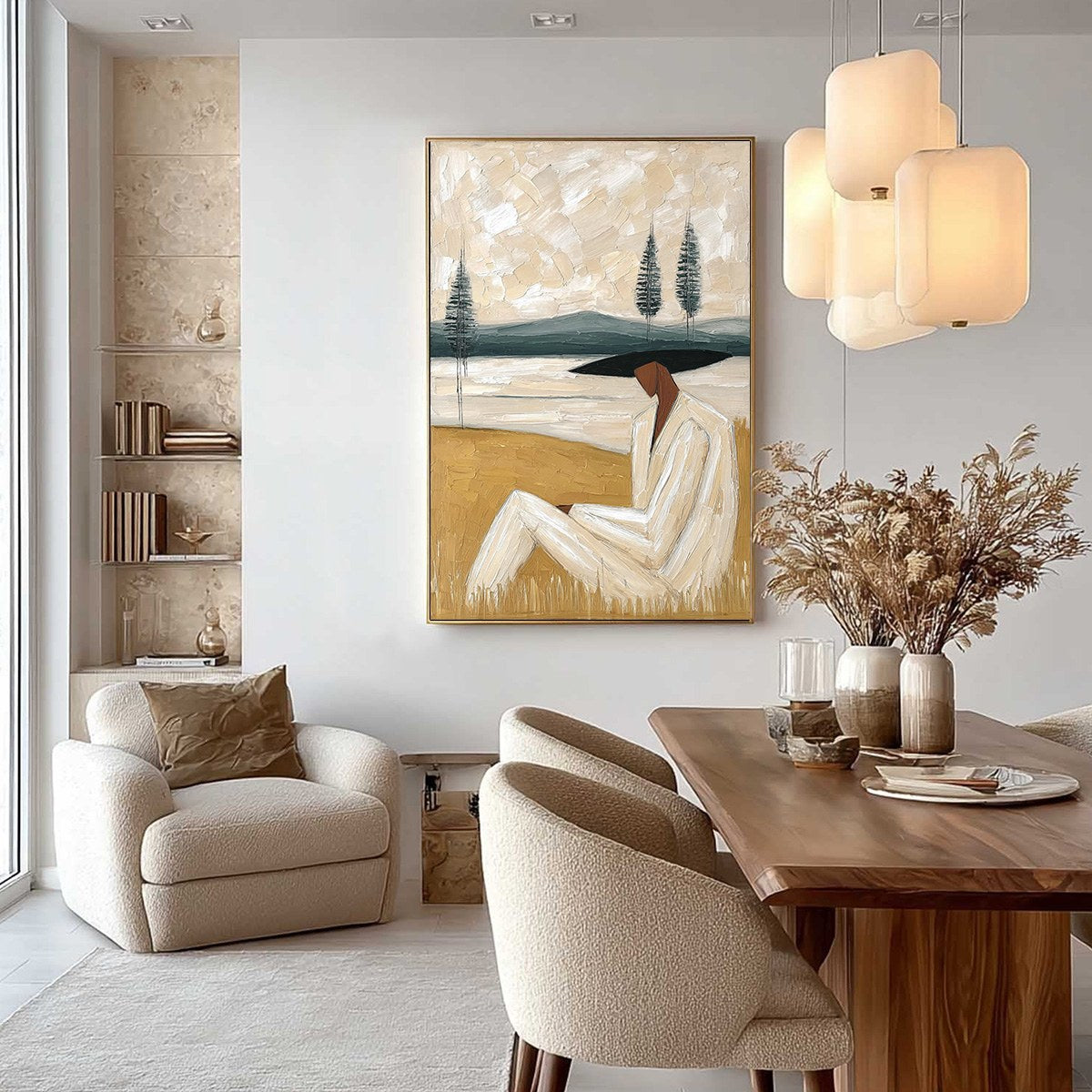 GOLDEN REPOSE: Textured Figurative Painting of a Woman in a Landscape - Image 4