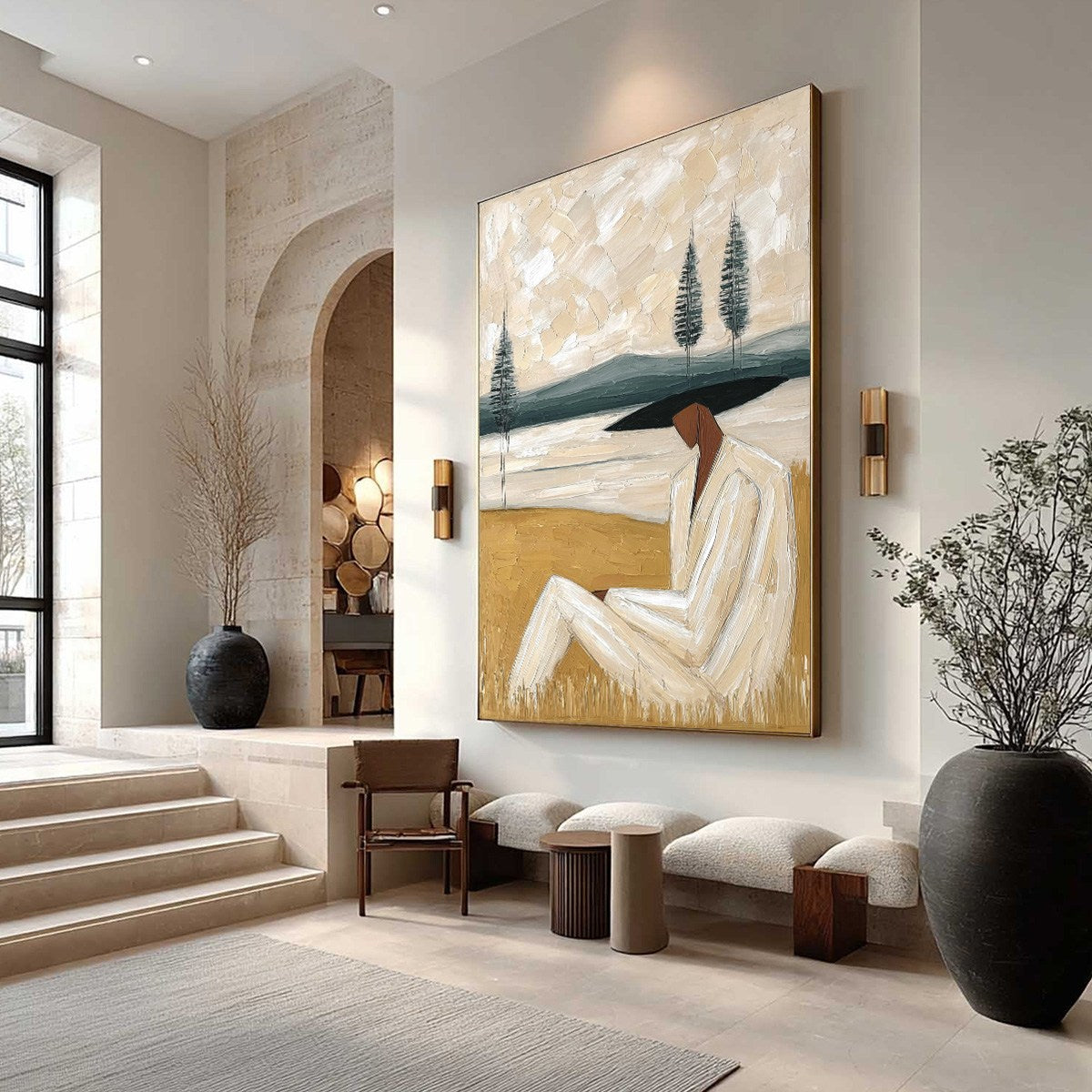 GOLDEN REPOSE: Textured Figurative Painting of a Woman in a Landscape - Image 7