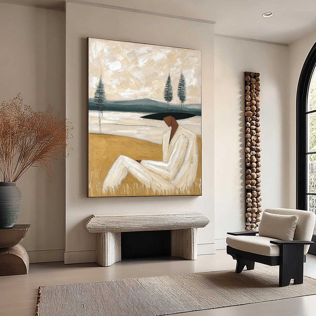 GOLDEN REPOSE: Textured Figurative Painting of a Woman in a Landscape - Image 8
