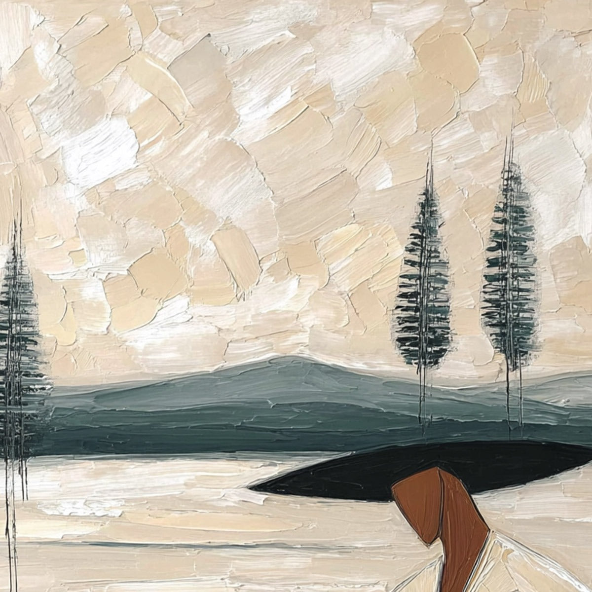 GOLDEN REPOSE: Textured Figurative Painting of a Woman in a Landscape - Image 5