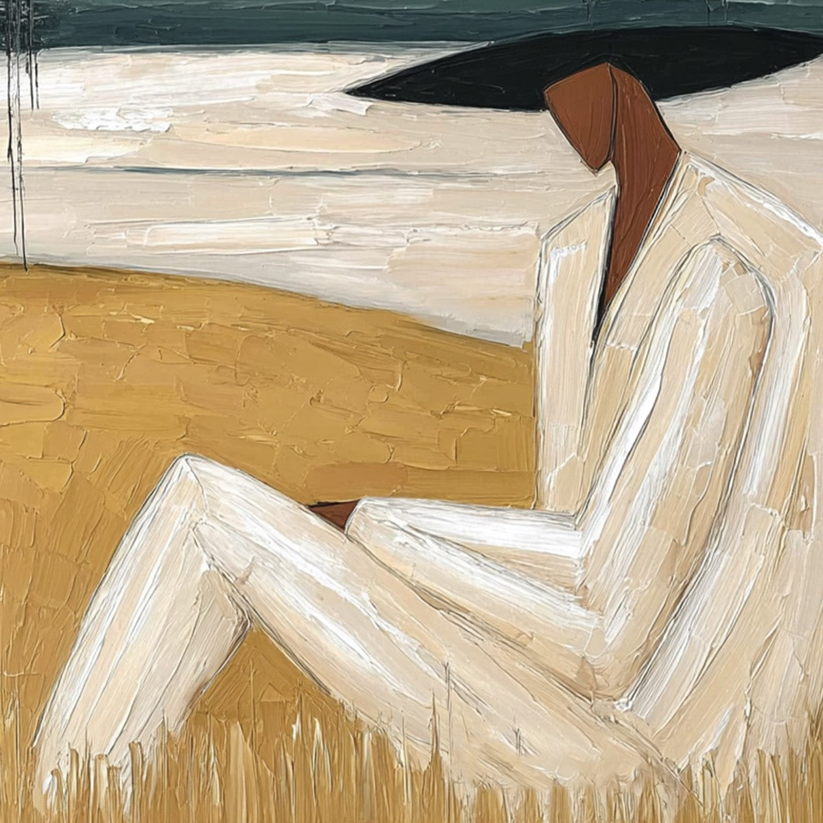 GOLDEN REPOSE: Textured Figurative Painting of a Woman in a Landscape - Image 3