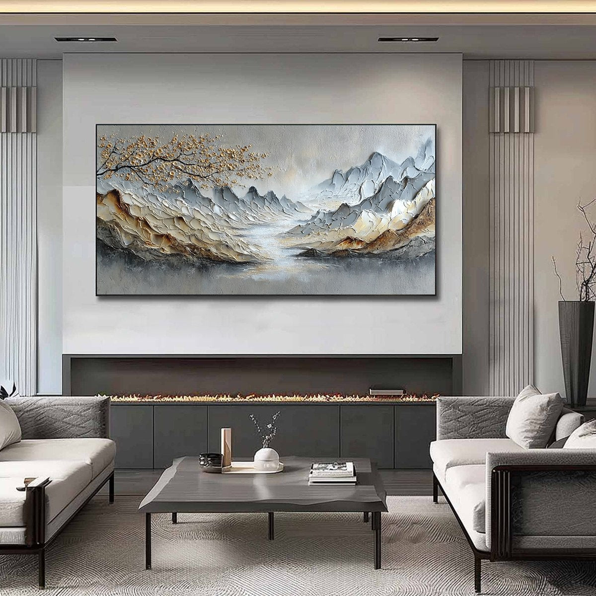 GOLDEN SERENITY: Textured Impasto Mountain Valley Landscape Painting - Image 2