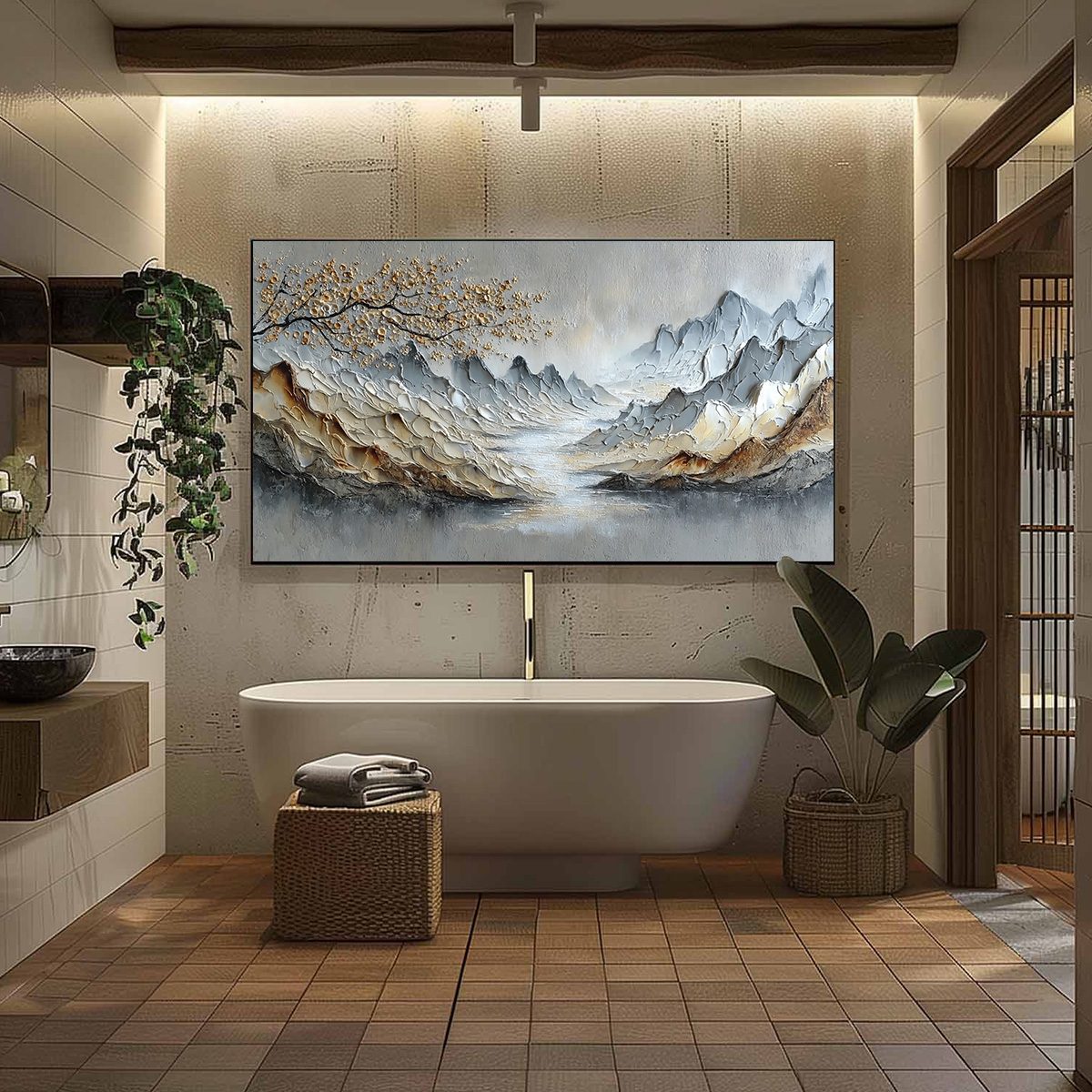 GOLDEN SERENITY: Textured Impasto Mountain Valley Landscape Painting - Image 6