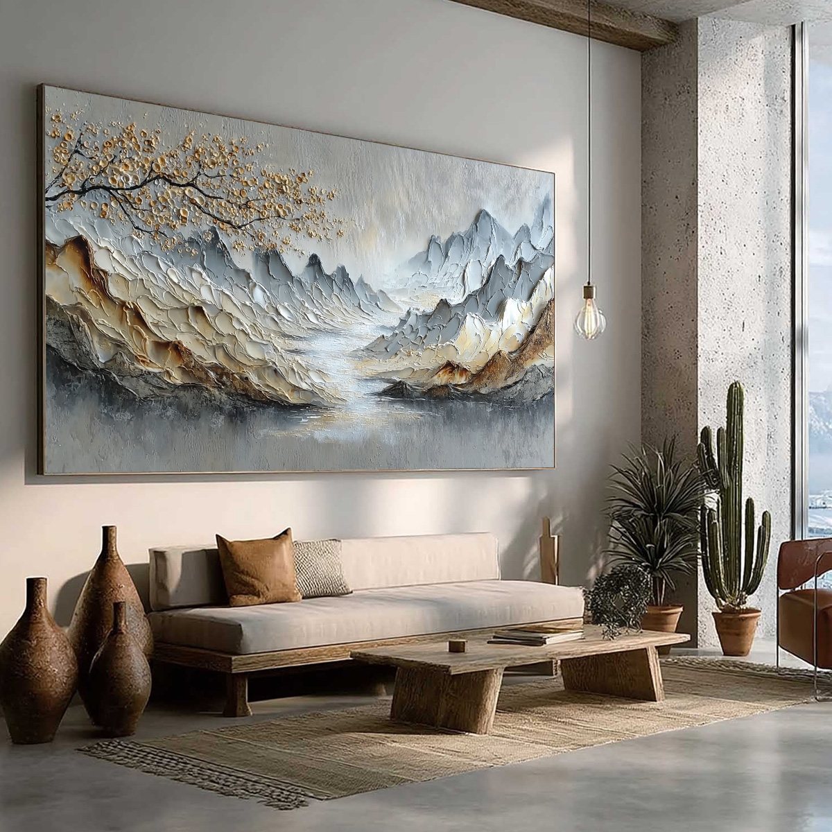 GOLDEN SERENITY: Textured Impasto Mountain Valley Landscape Painting - Image 8