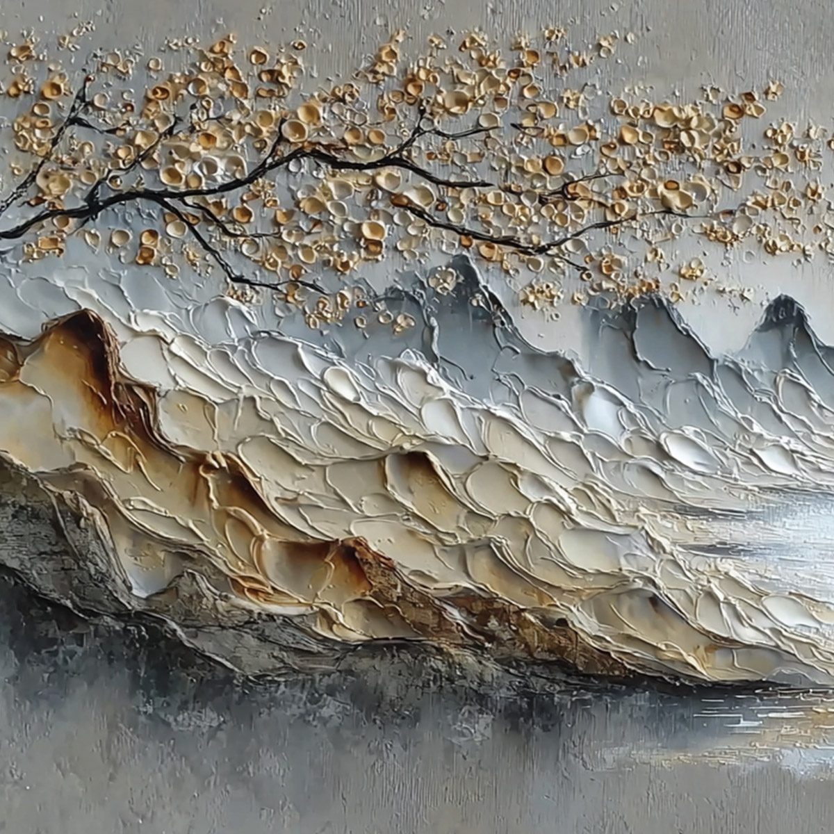 GOLDEN SERENITY: Textured Impasto Mountain Valley Landscape Painting - Image 3