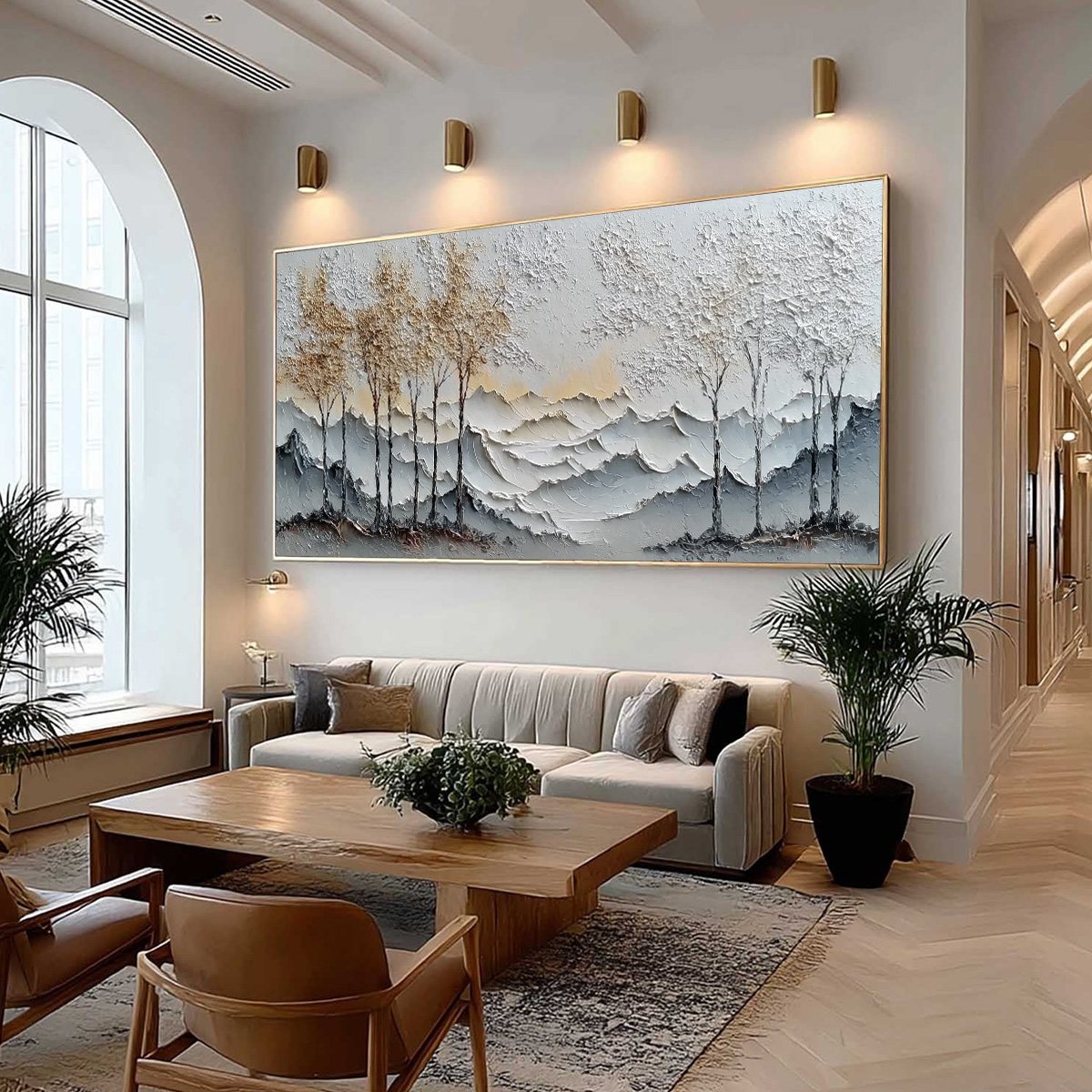 GOLDEN SILENCE: Textured Wabi Sabi Mountain and Trees Landscape Painting - Image 7