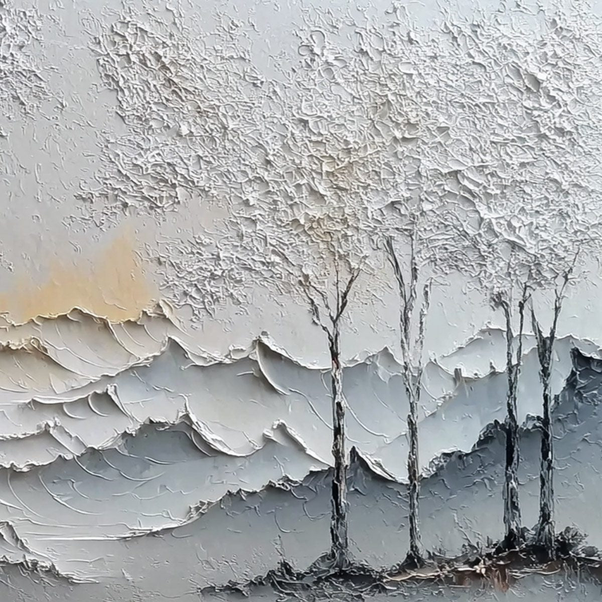 GOLDEN SILENCE: Textured Wabi Sabi Mountain and Trees Landscape Painting - Image 5