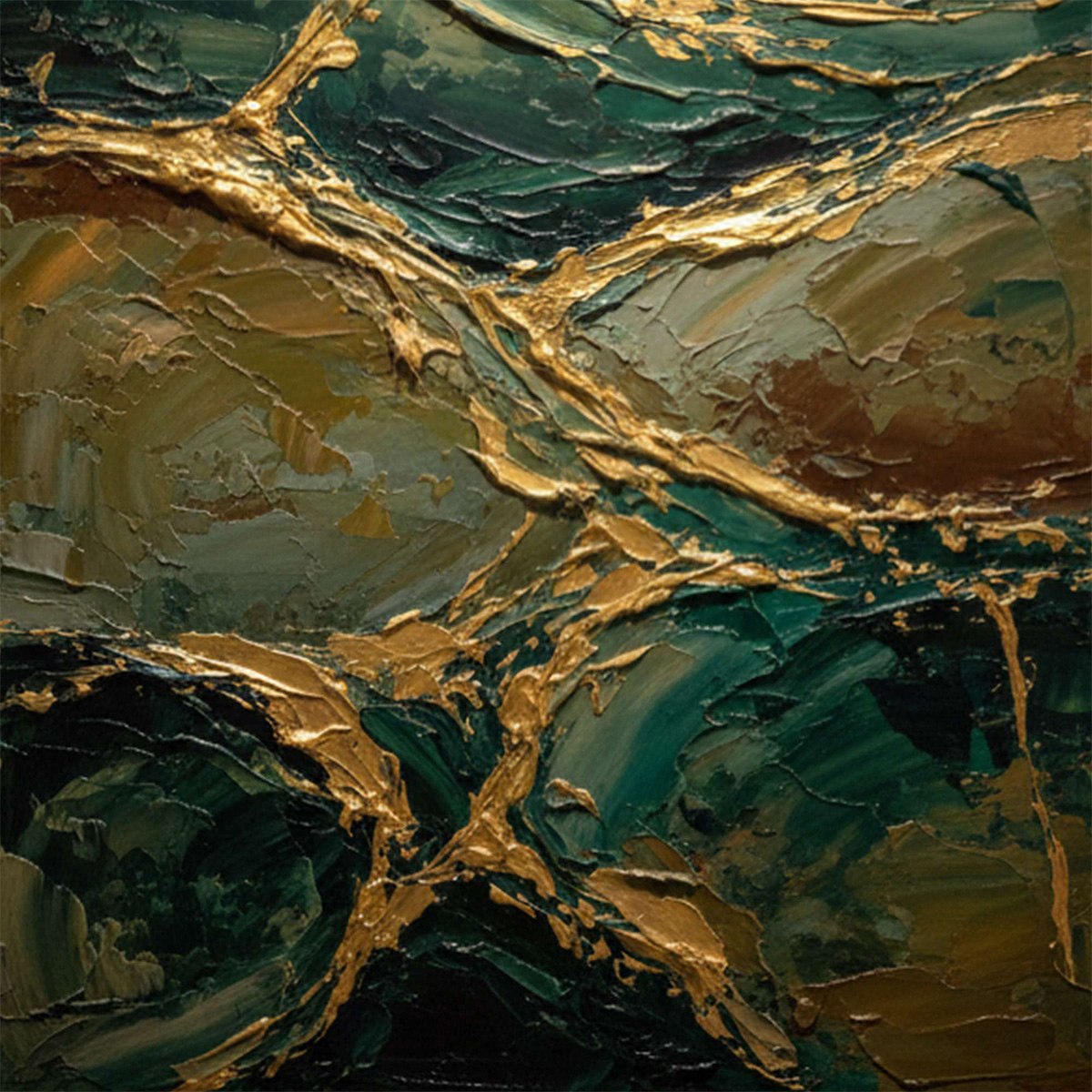 GOLDEN STRATA: Textured Abstract Green and Gold Mountain Impasto Painting - Image 5