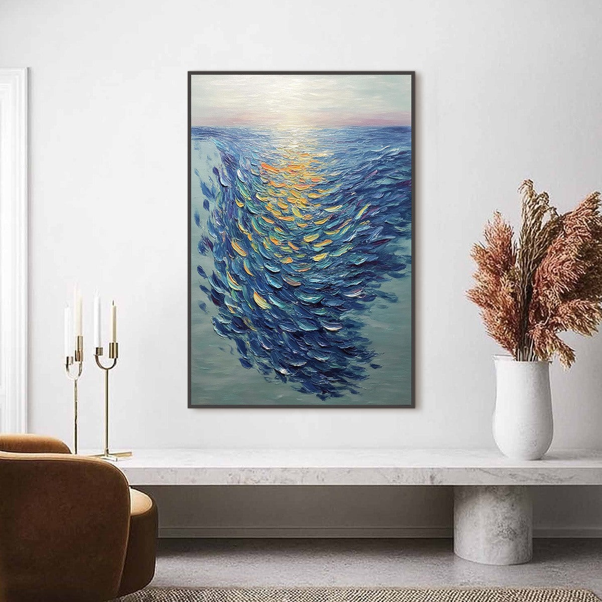 GOLDEN TIDE: Textured Impasto Painting of a School of Fish - Image 2