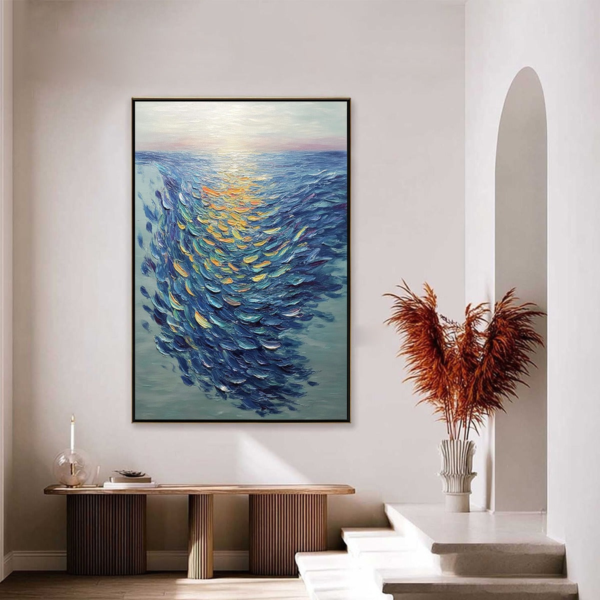 GOLDEN TIDE: Textured Impasto Painting of a School of Fish - Image 4