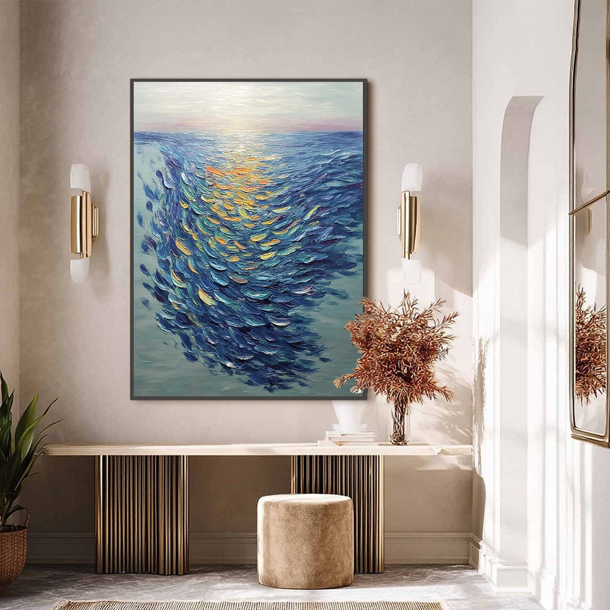 GOLDEN TIDE: Textured Impasto Painting of a School of Fish - Image 6