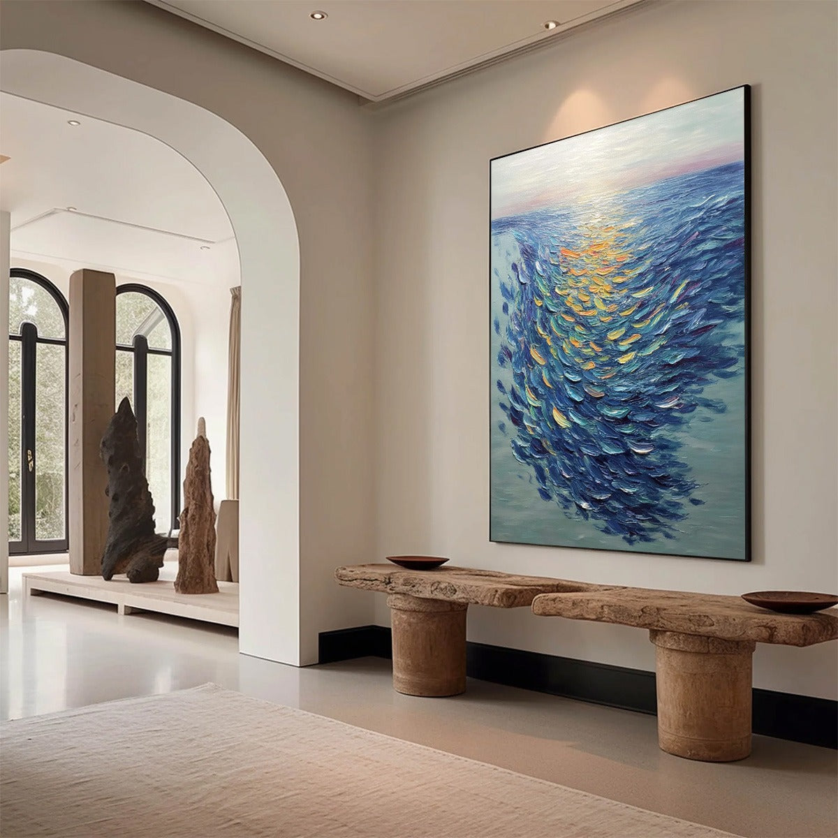 GOLDEN TIDE: Textured Impasto Painting of a School of Fish - Image 7