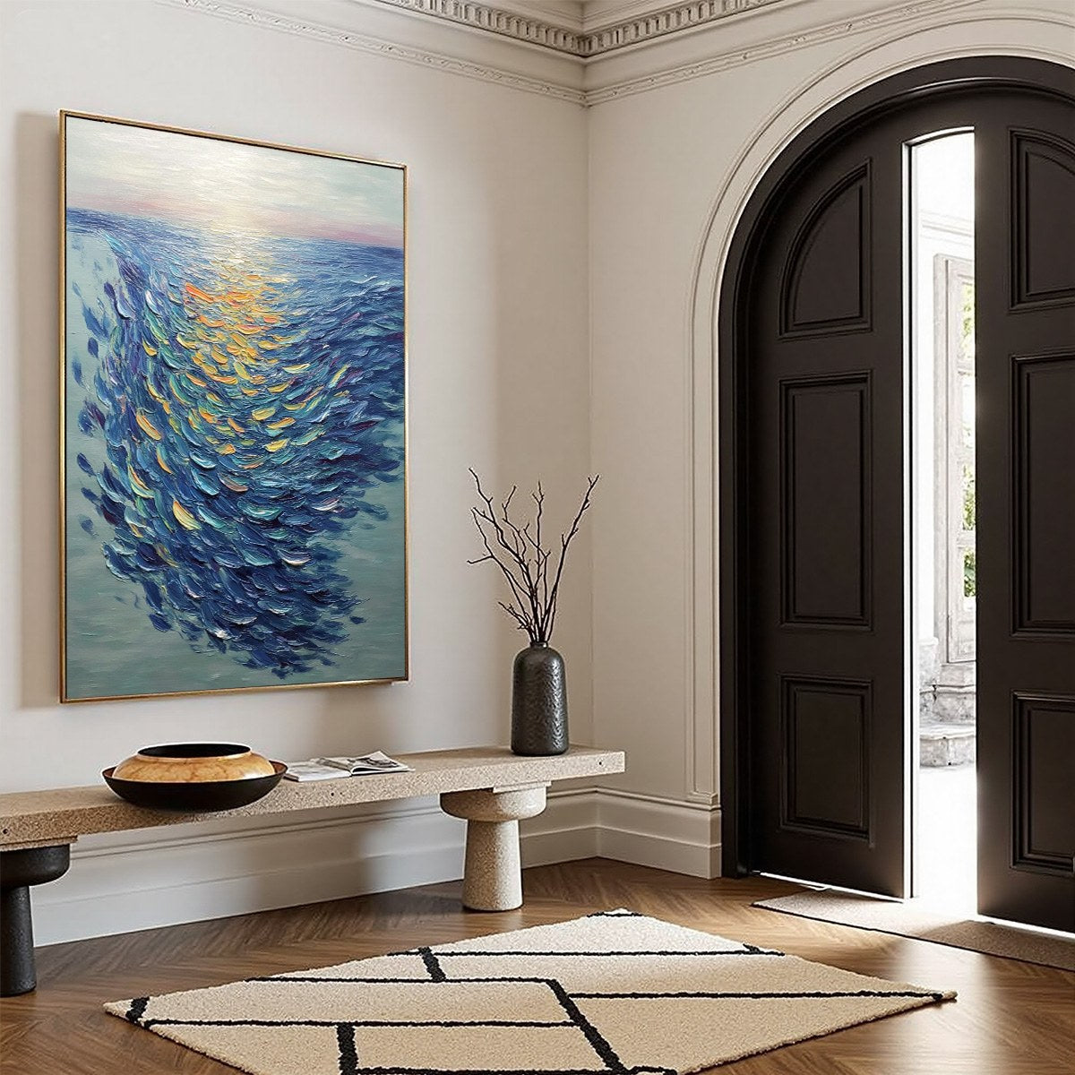 GOLDEN TIDE: Textured Impasto Painting of a School of Fish - Image 8