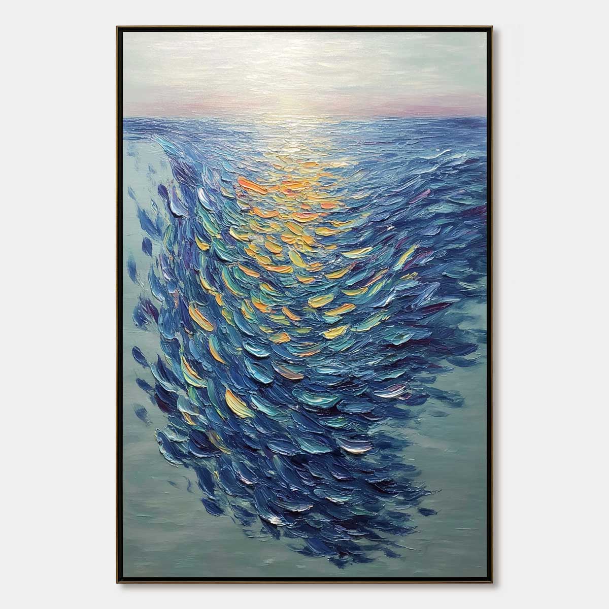 GOLDEN TIDE: Textured Impasto Painting of a School of Fish