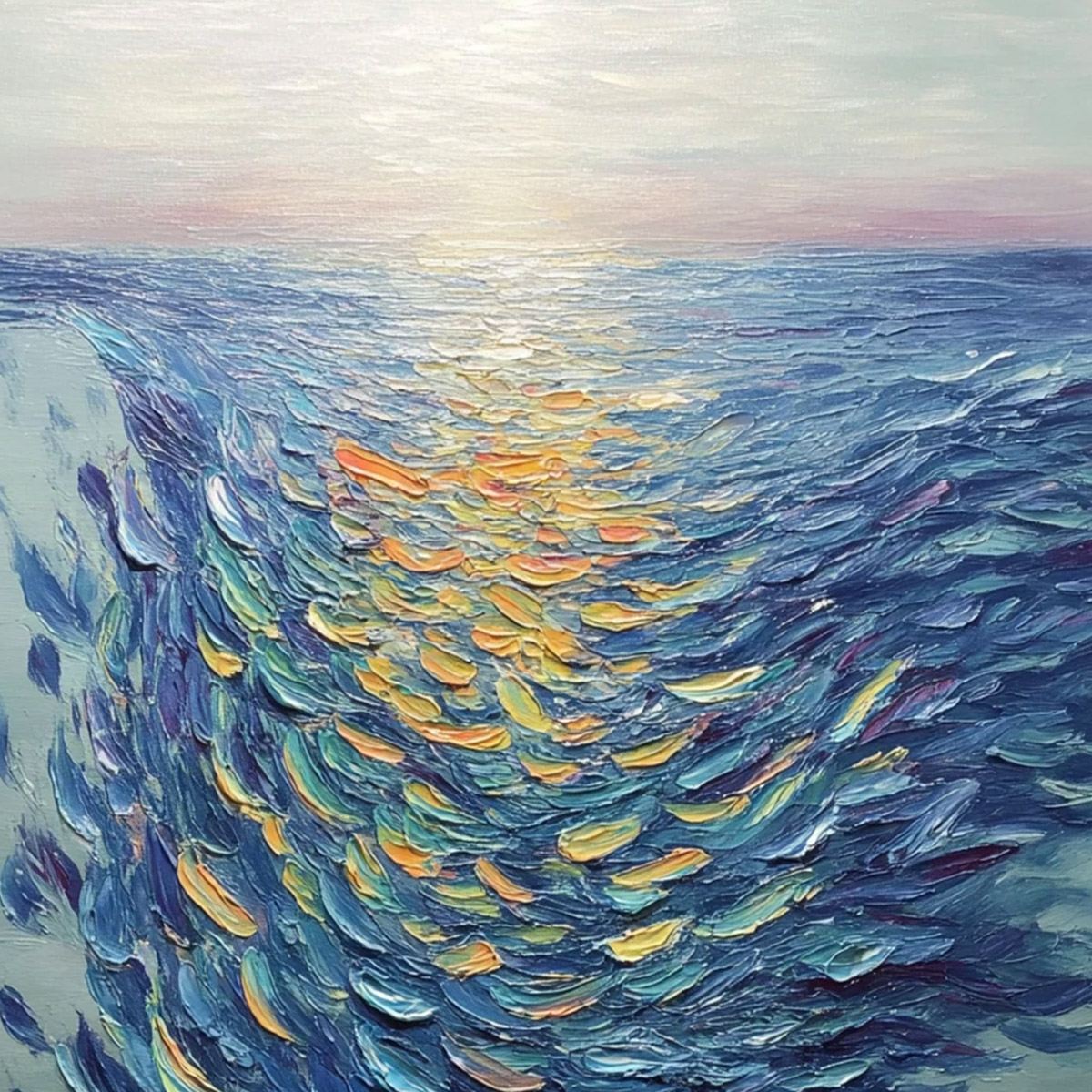 GOLDEN TIDE: Textured Impasto Painting of a School of Fish - Image 3