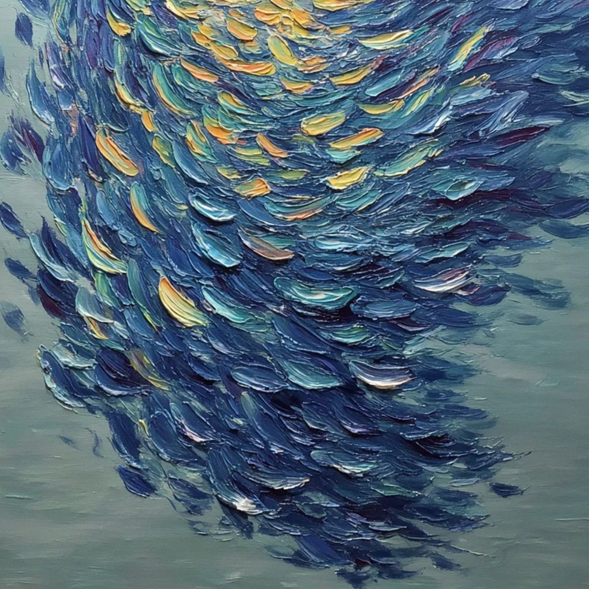 GOLDEN TIDE: Textured Impasto Painting of a School of Fish - Image 5