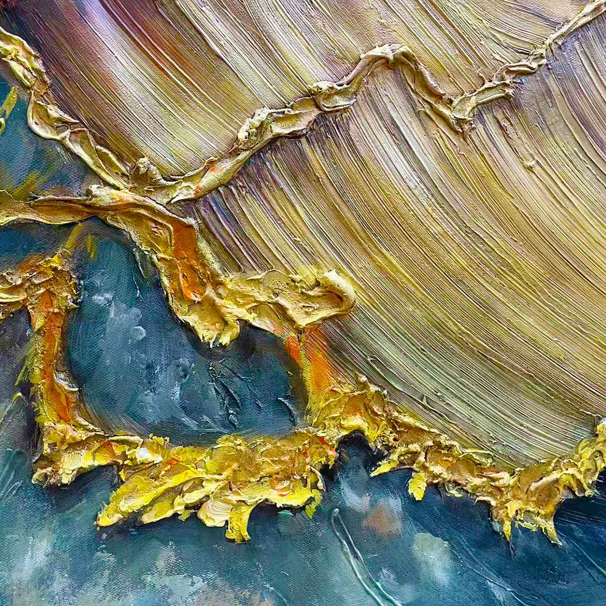 Ready to Ship | Golden Wave Dreams: A Work of Textured Sea Billows - Image 2