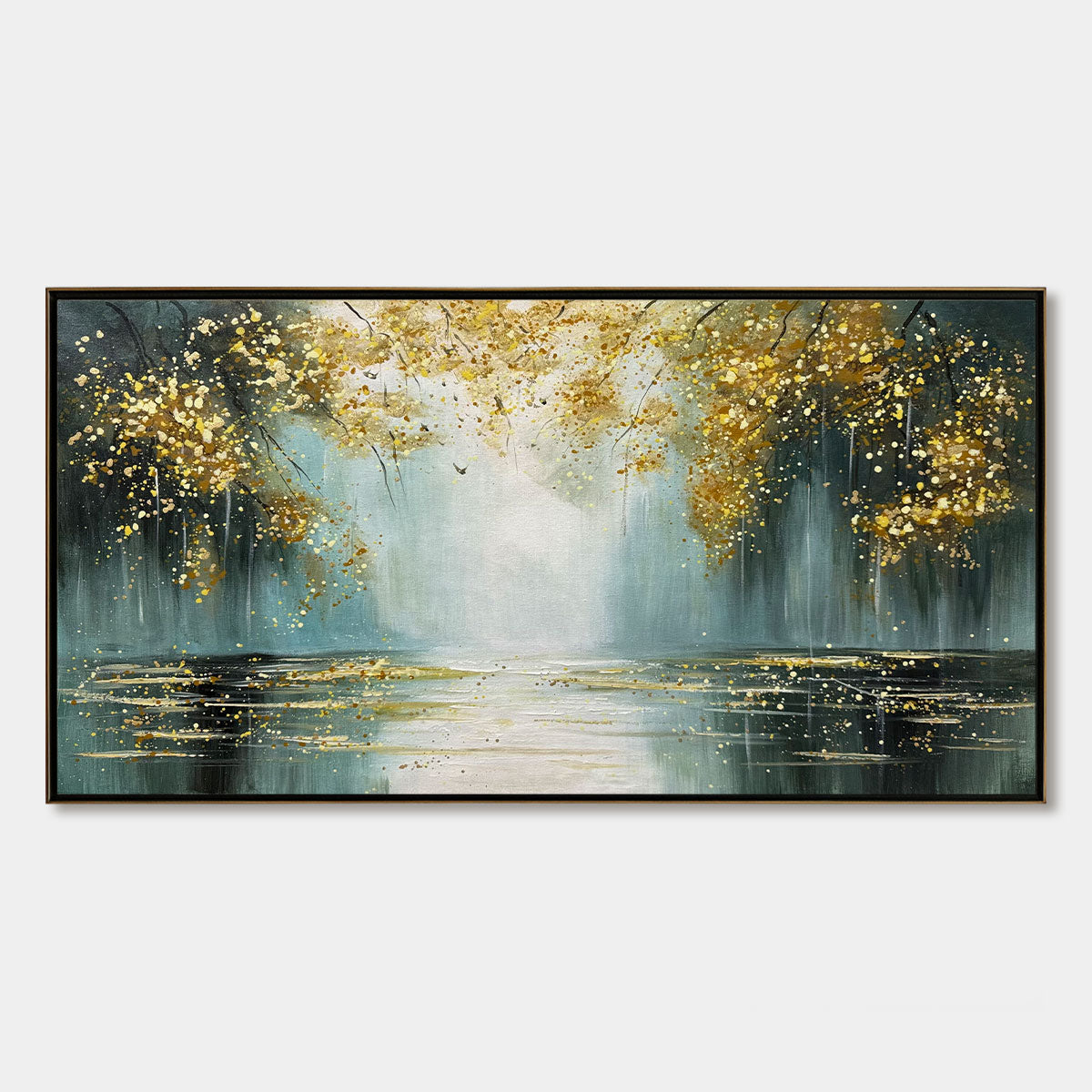 Ready to Ship | Golden Whispers: Textured Gold-Accented Forest Oil Painting - Image 3