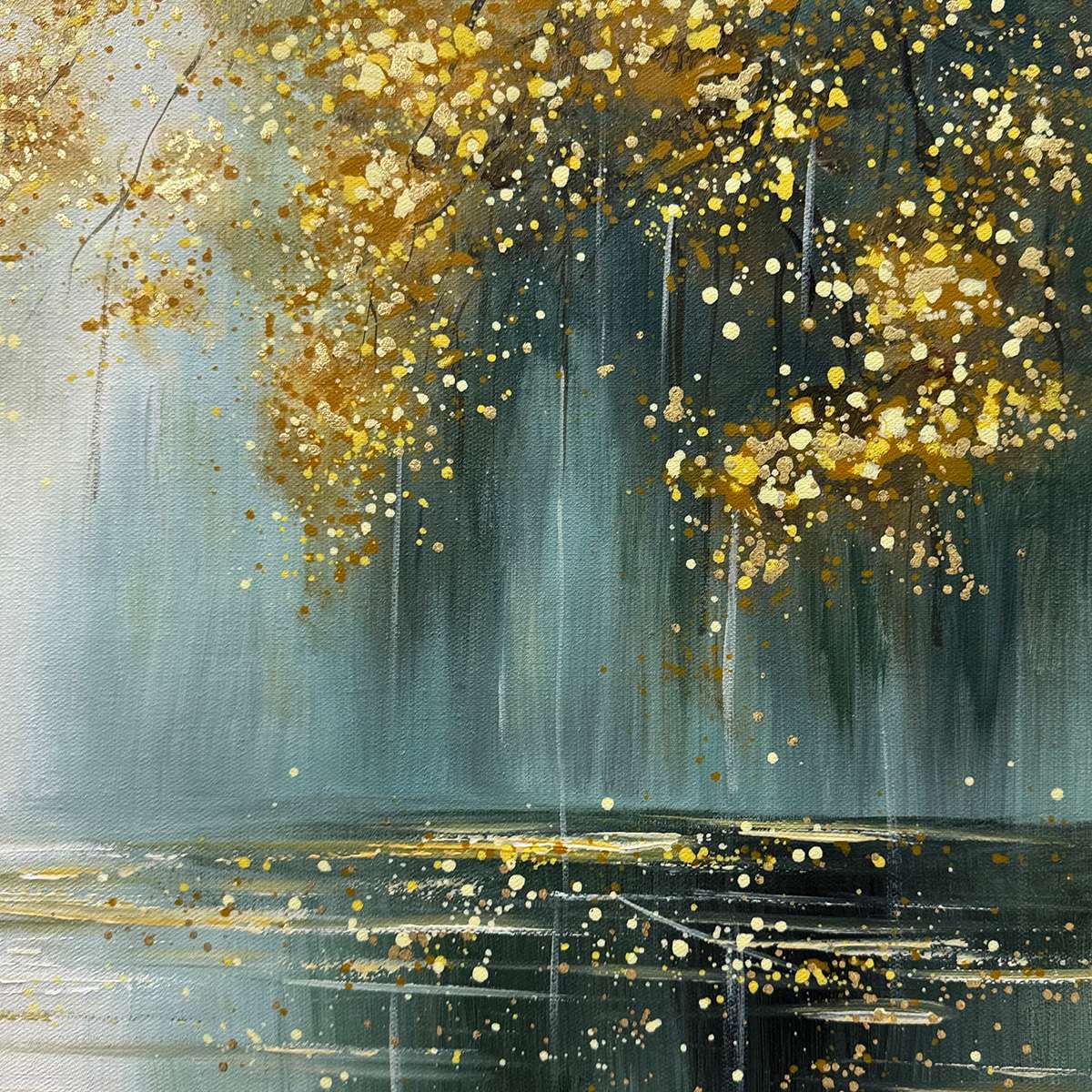 Ready to Ship | Golden Whispers: Textured Gold-Accented Forest Oil Painting - Image 2