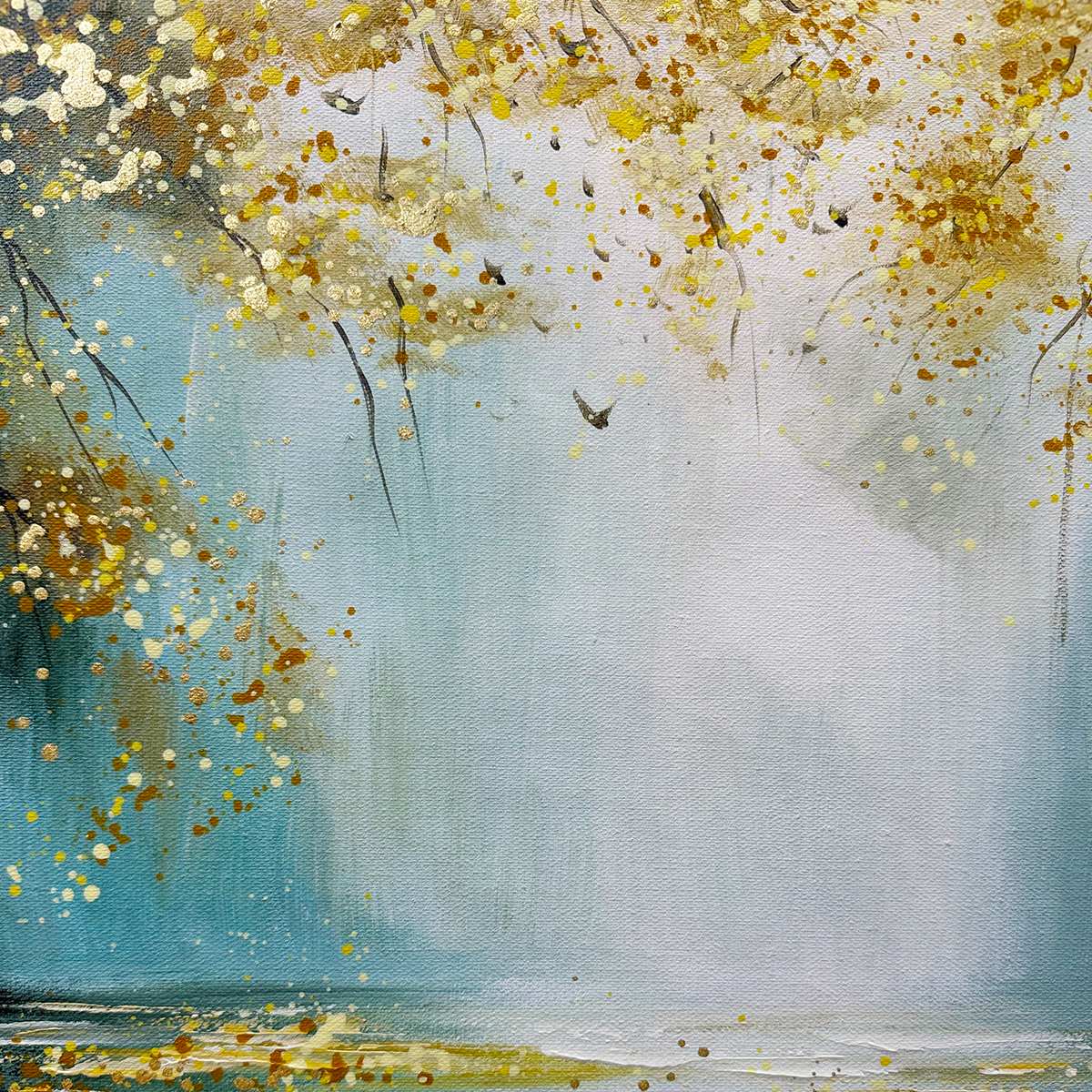 Ready to Ship | Golden Whispers: Textured Gold-Accented Forest Oil Painting - Image 5